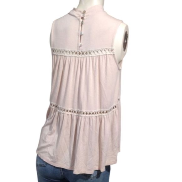 Light Pink Babydoll Style Mock Neck Buttons Crochet Detailing Size XS Basil Lola - Picture 8 of 9